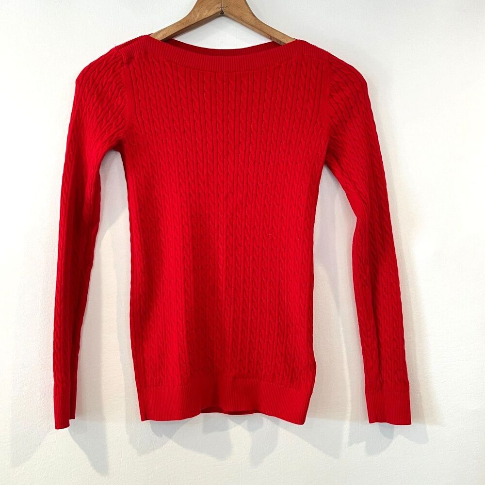 Tommy Hilfiger Red Cable Knit Sweater Boatneck Small Pima Cotton